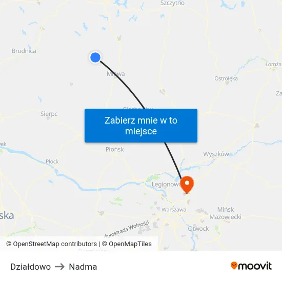 Działdowo to Nadma map