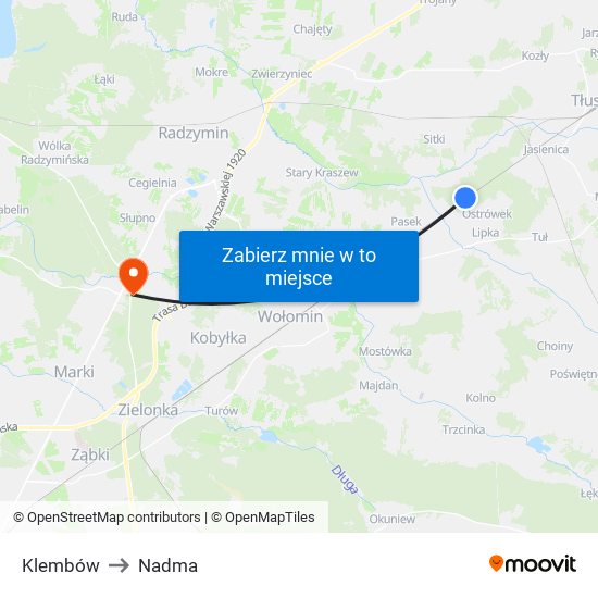 Klembów to Nadma map