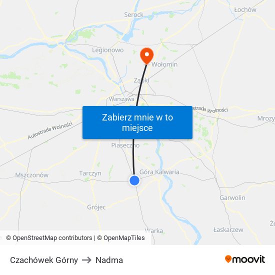 Czachówek Górny to Nadma map