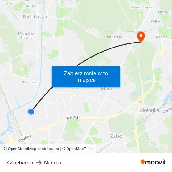 Szlachecka to Nadma map