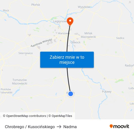 Chrobrego / Kusocińskiego to Nadma map