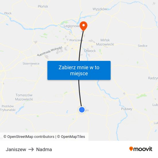 Janiszew to Nadma map