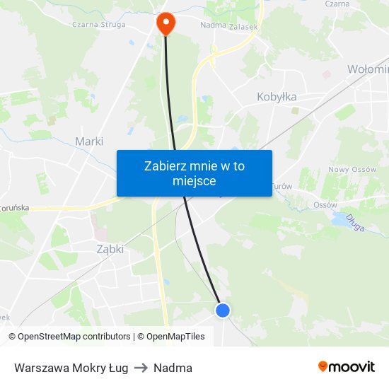 Warszawa Mokry Ług to Nadma map