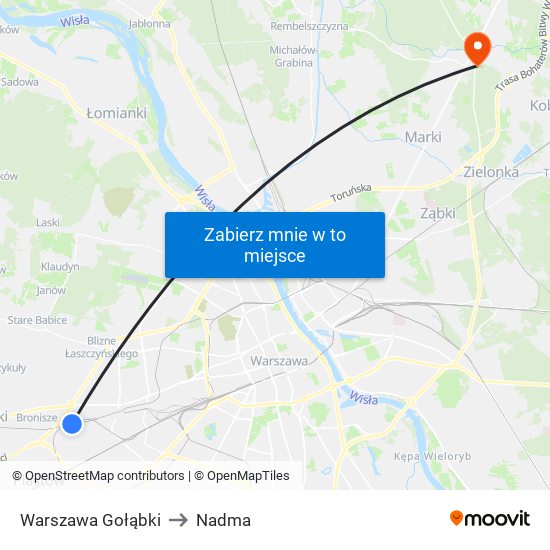 Warszawa Gołąbki to Nadma map