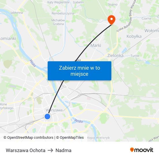 Warszawa Ochota to Nadma map