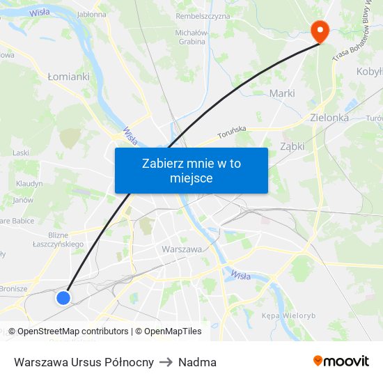 Warszawa Ursus Północny to Nadma map