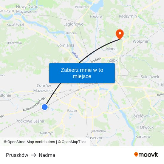 Pruszków to Nadma map