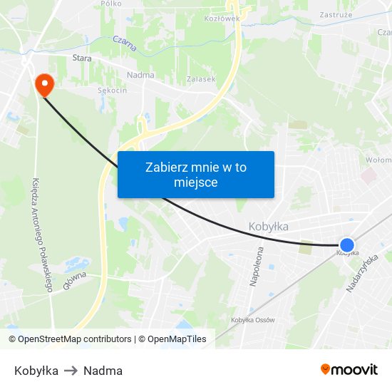 Kobyłka to Nadma map