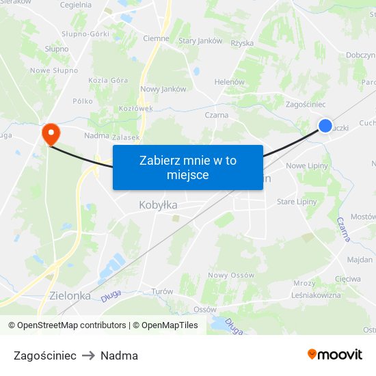 Zagościniec to Nadma map