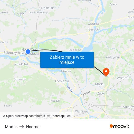 Modlin to Nadma map