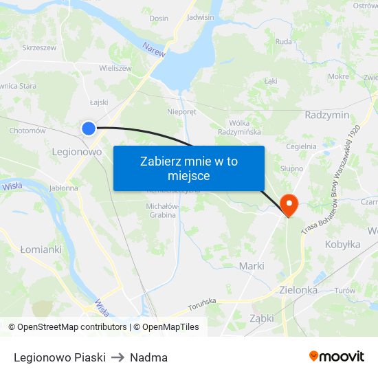 Legionowo Piaski to Nadma map