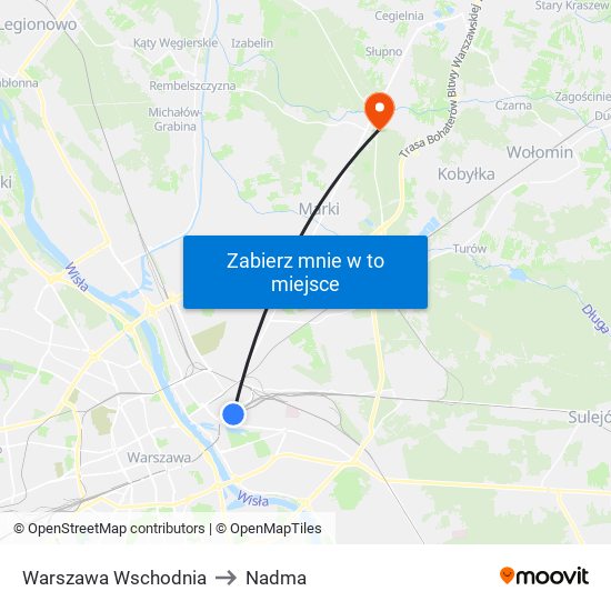 Warszawa Wschodnia to Nadma map