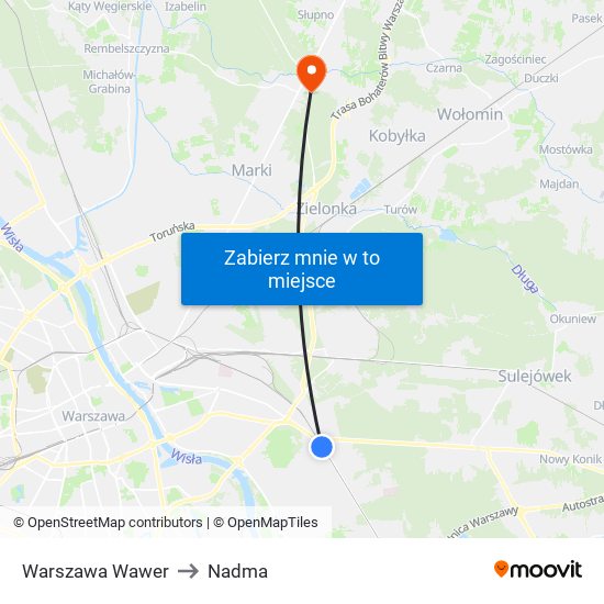 Warszawa Wawer to Nadma map