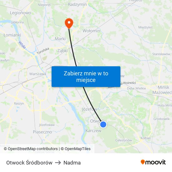 Otwock Śródborów to Nadma map