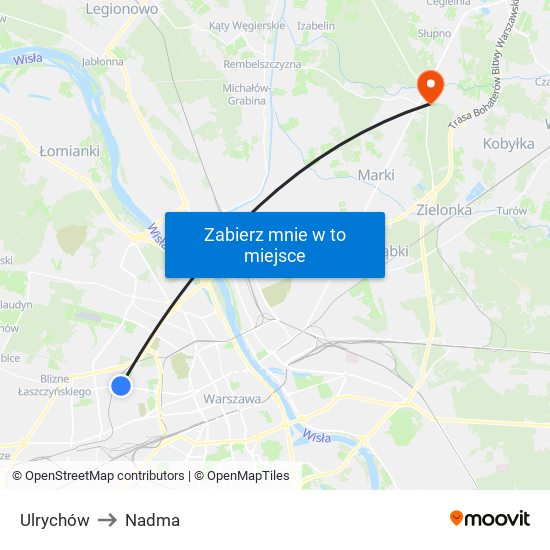 Ulrychów to Nadma map