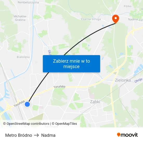 Metro Bródno to Nadma map