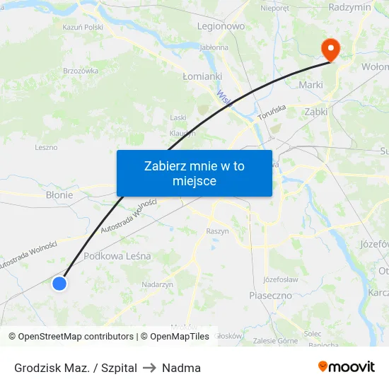 Grodzisk Maz. / Szpital to Nadma map