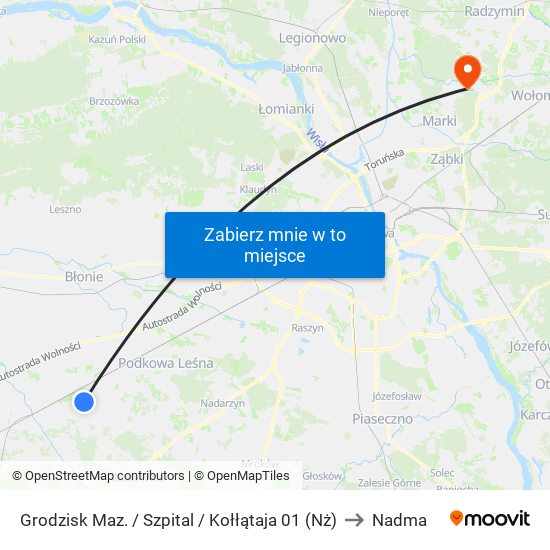 Grodzisk Maz. / Szpital / Kołłątaja 01 (Nż) to Nadma map