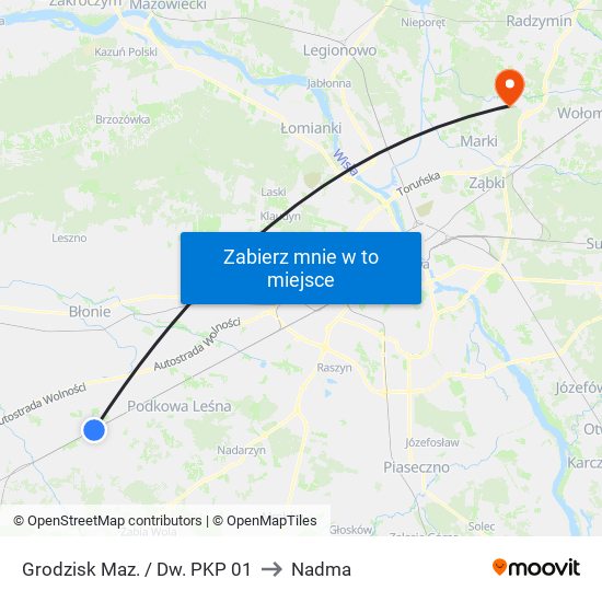 Grodzisk Maz. / Dw. PKP to Nadma map