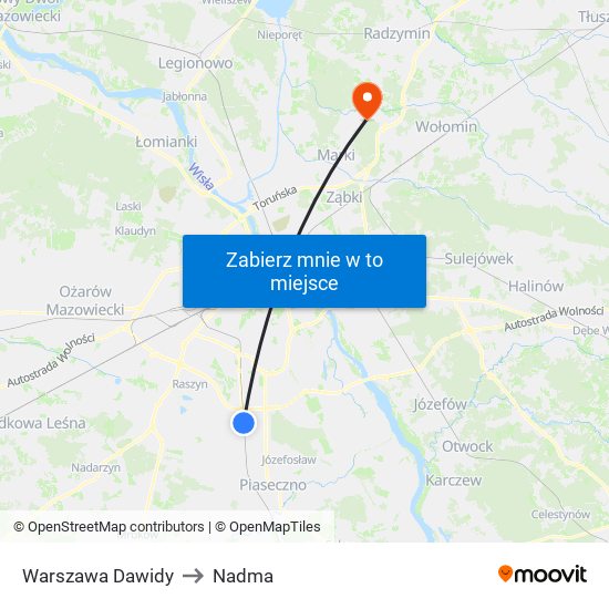 Warszawa Dawidy to Nadma map