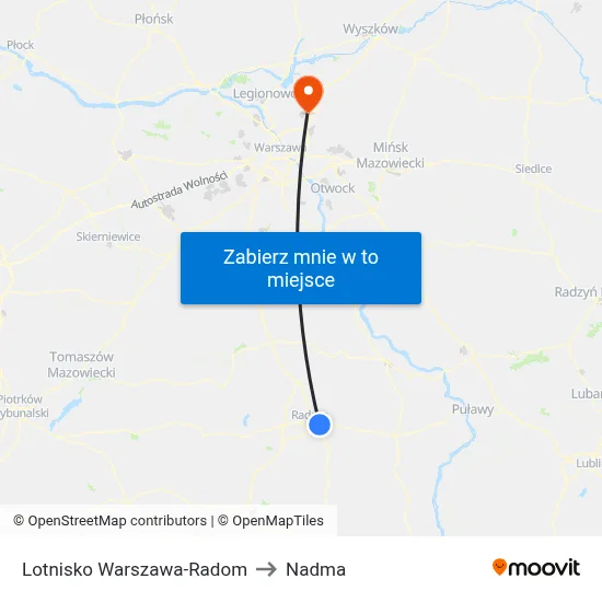 Lotnisko Warszawa-Radom to Nadma map