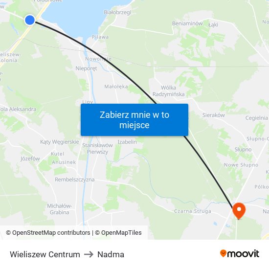 Wieliszew Centrum to Nadma map