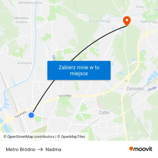 Metro Bródno to Nadma map