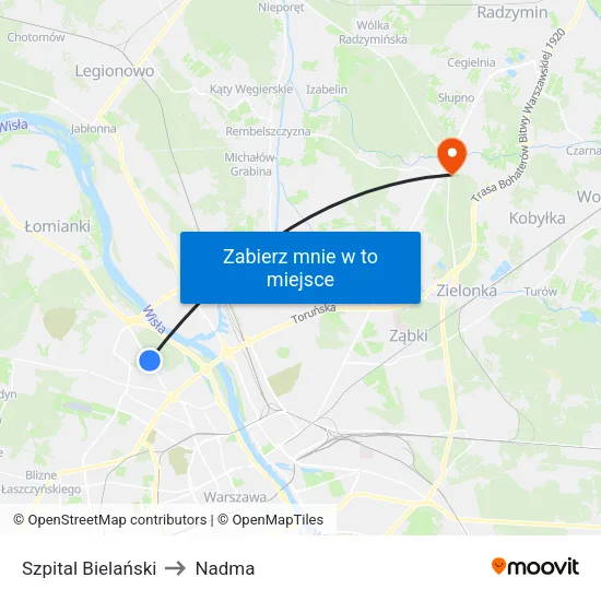 Szpital Bielański to Nadma map