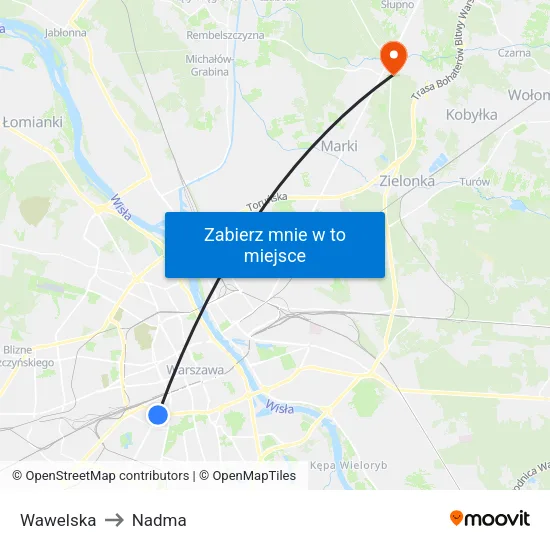 Wawelska to Nadma map