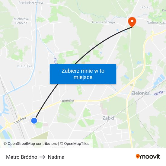 Metro Bródno to Nadma map