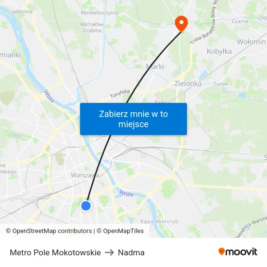 Metro Pole Mokotowskie to Nadma map