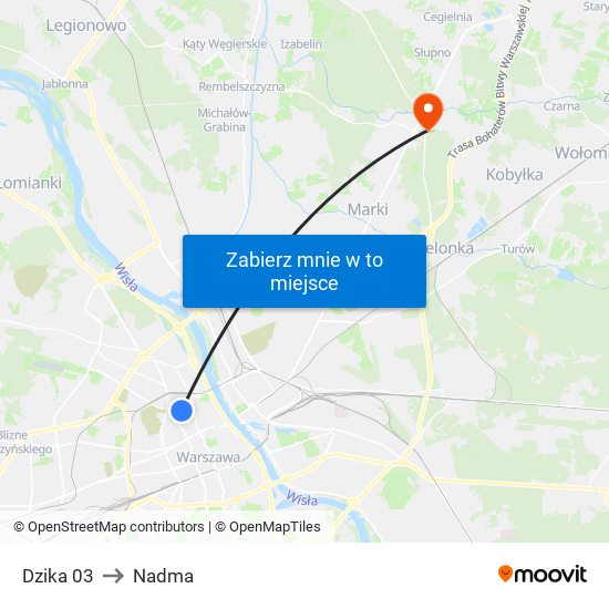 Dzika to Nadma map