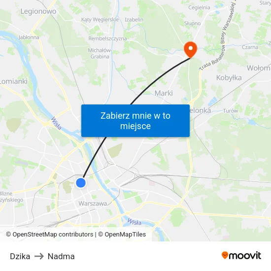 Dzika to Nadma map