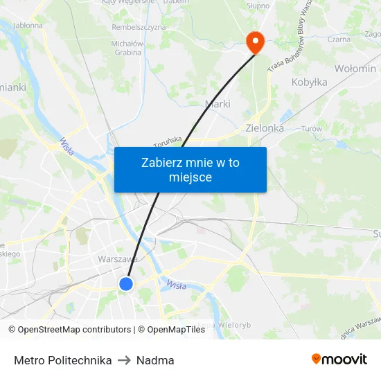Metro Politechnika to Nadma map