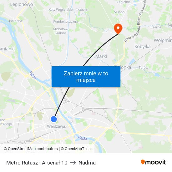 Metro Ratusz - Arsenał 10 to Nadma map