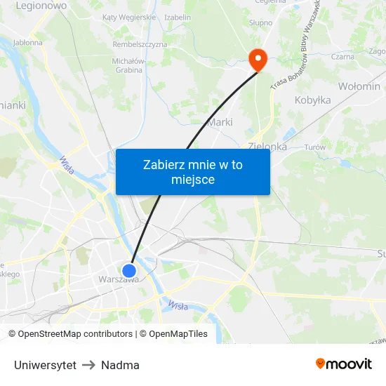 Uniwersytet to Nadma map