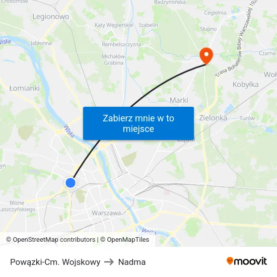 Powązki - Cm. Wojskowy to Nadma map