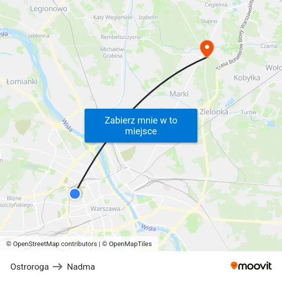 Ostroroga to Nadma map