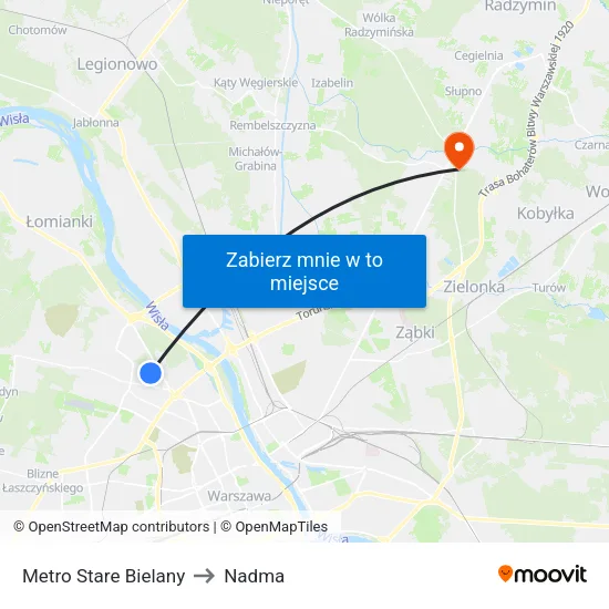 Metro Stare Bielany to Nadma map