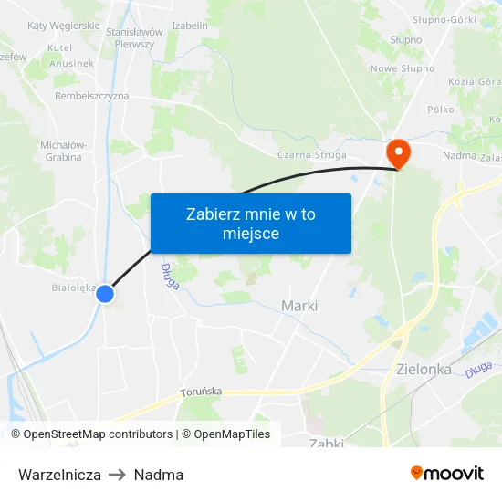 Warzelnicza to Nadma map