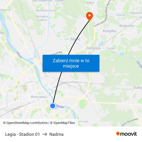 Legia - Stadion 01 to Nadma map