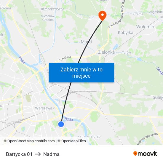 Bartycka to Nadma map