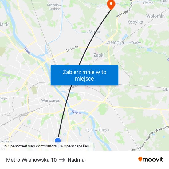 Metro Wilanowska 10 to Nadma map