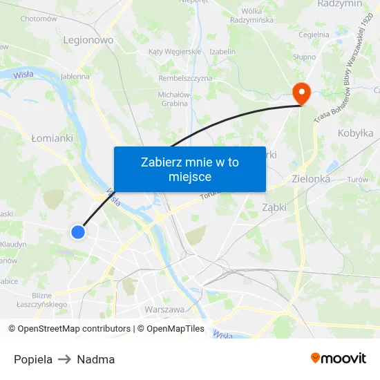 Popiela to Nadma map