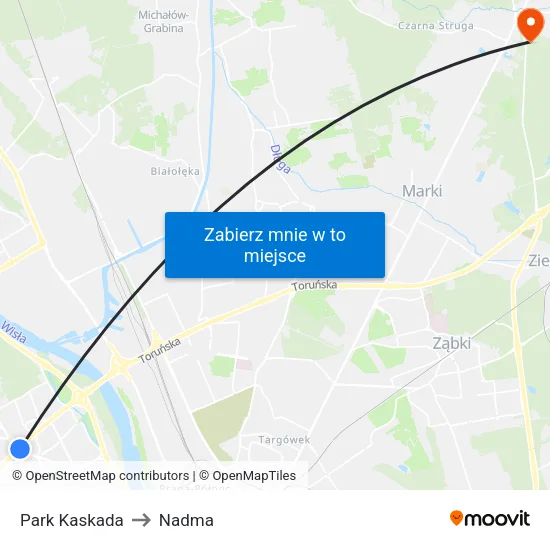 Park Kaskada to Nadma map