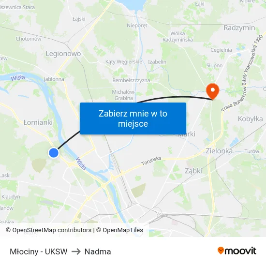 Młociny - UKSW to Nadma map