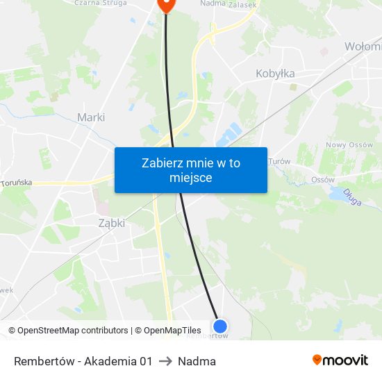 Rembertów-Akademia to Nadma map