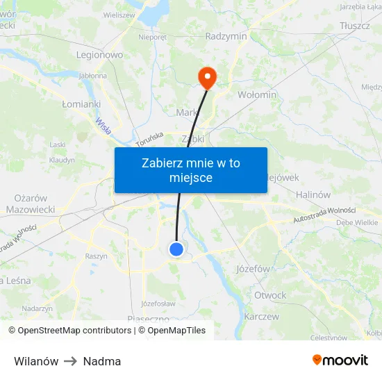 Wilanów to Nadma map