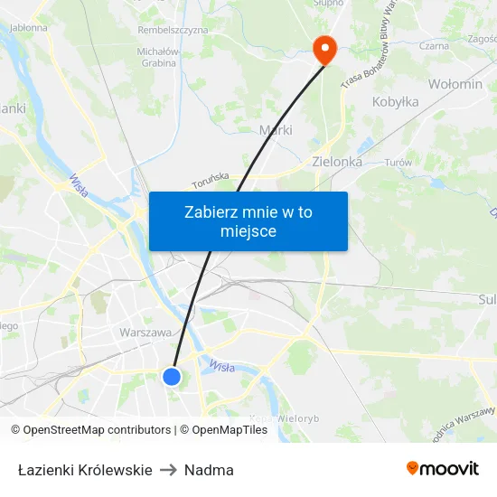 Łazienki Królewskie to Nadma map