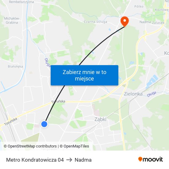 Metro Kondratowicza to Nadma map